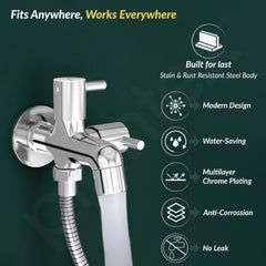 Plantex 2 in 1 Bib Tap with Brass Spincle and Wall Flange/Tap for Bathroom/Two Way Tap - (MKS-1275-Chrome)-2