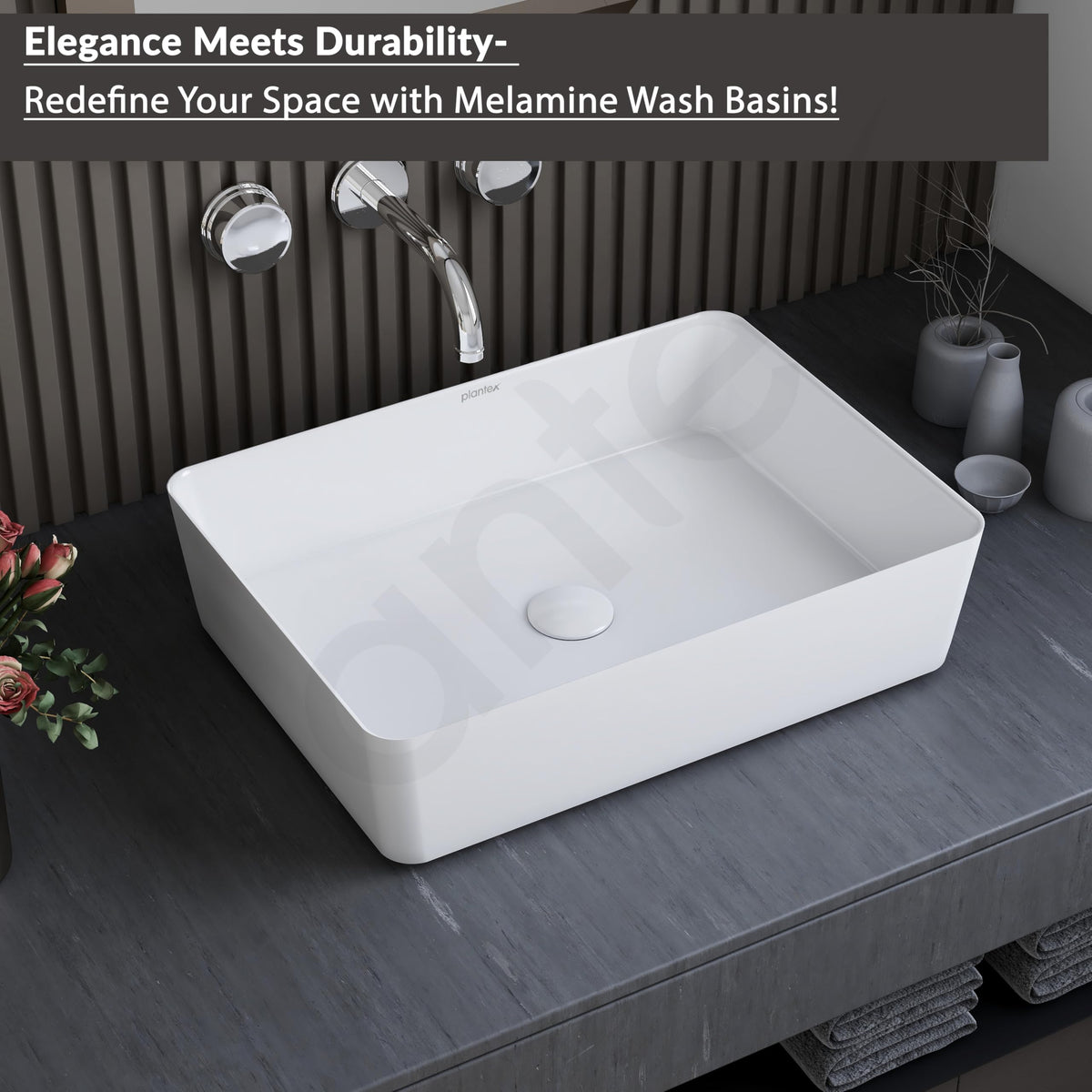 Plantex Melamine Tabletop Wash Basin/Washbasin for Bathroom/Restaurants/Office (White, 18 x 13 x 4.5 Inch)-6