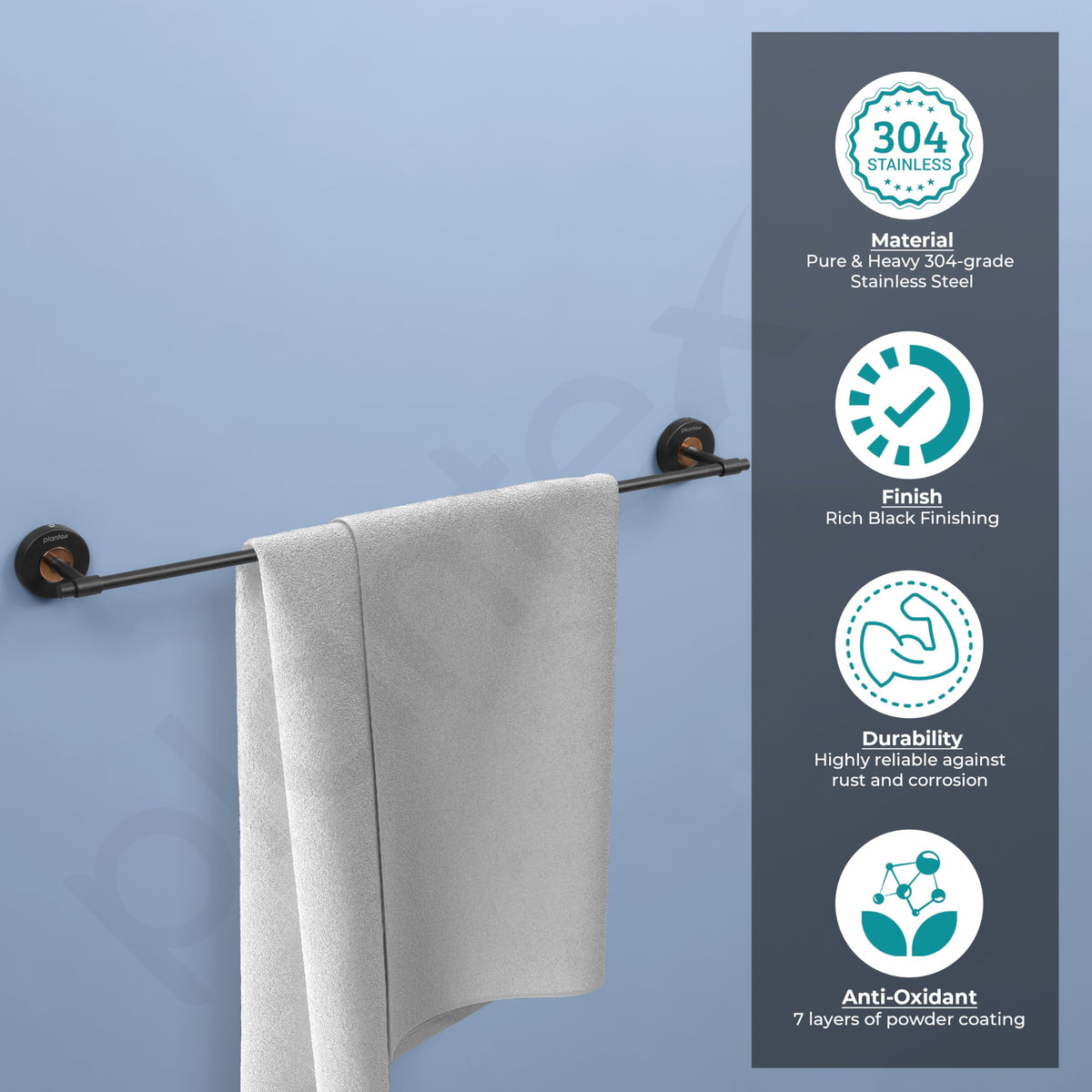 Plantex Brass with 304 Grade Stainless Steel Towel Hanger for Bathroom/Towel Rod for Kitchen/Towel Holder/Bathroom Accessories - RDAB (Matt Black & Rose Gold)-3