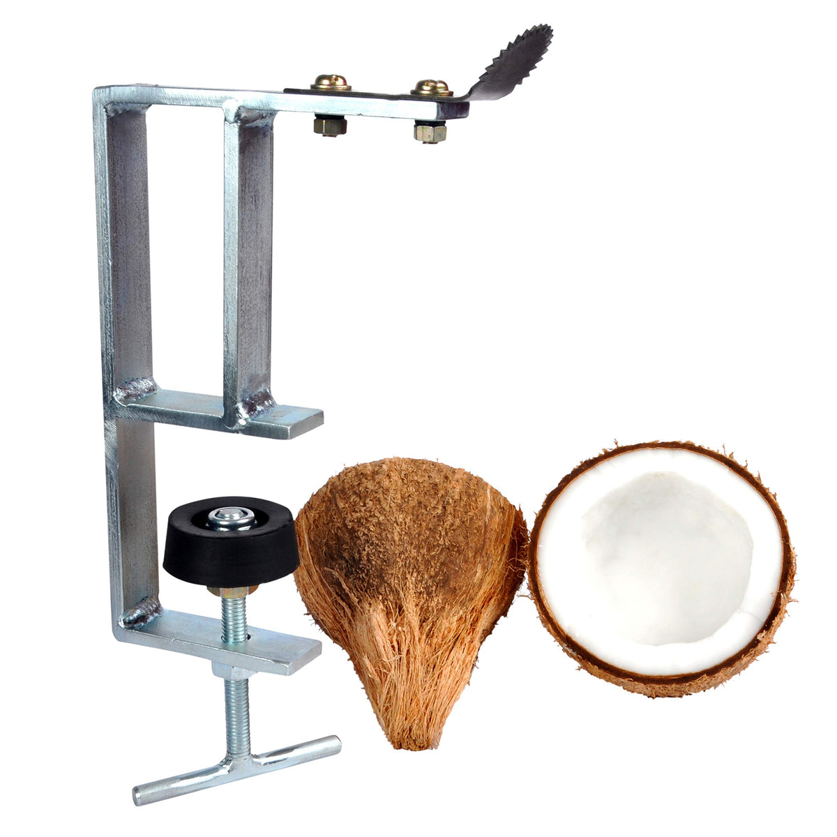 D&V Engineering Heavy-Duty Table-Mount Coconut Scraper & Grater | Sharp 2 mm Stainless Steel Blade, Durable Metal Frame | Easy, Fast Coconut Grating | Fits Up to 3-Inch Slabs, Black Frame