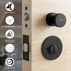 Plantex Bathroom Door Lock/Stainless Steel Pull Push Door Handle Lock Set/Keyless Lock Handle for Bathroom (Black, DTM-666)-2