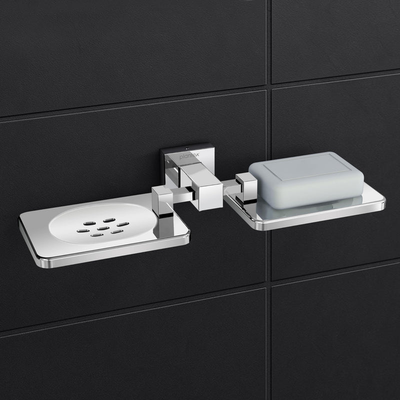 Plantex 304 Grade Stainless Steel Double Soap Holder/Soap Stand/Wall Mounted Items for Bathroom Accessories - Splash (Chrome)-1