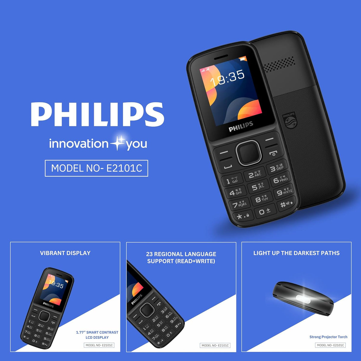Philips All-New E2101 C Dual Sim keypad Phone (with Voice Talker Feature)