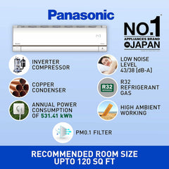 Panasonic 1 Ton 5 Star Wi-Fi Inverter Smart Split AC (Copper, 7 in 1 Convertible with additional AI Mode, 4 Way Swing, nanoe-X Air Purification Technology, CS/CU-HU12ZKYF, White)