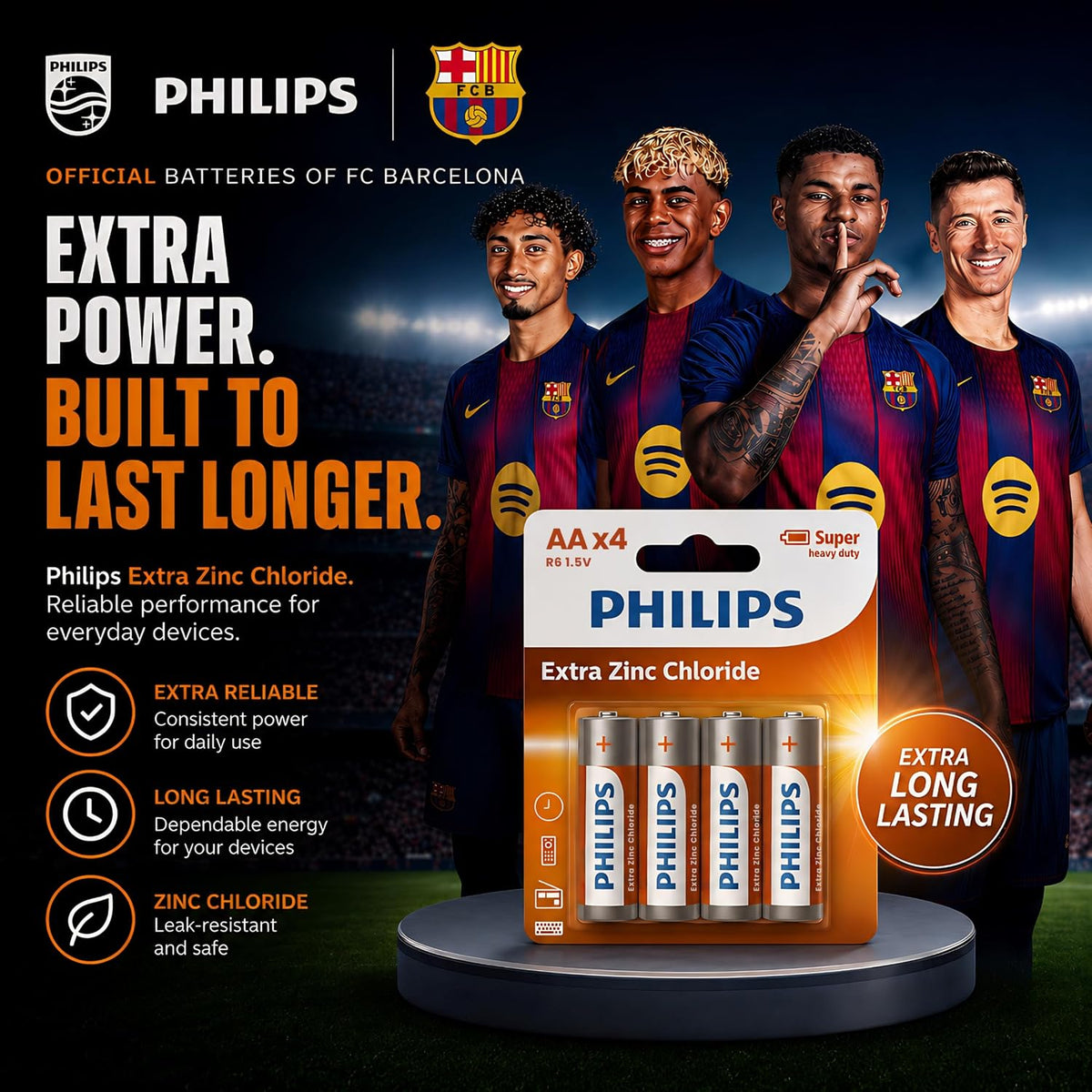 Philips R6L4B/94 AA Extra Zinc Chloride Battery (Pack of 4)