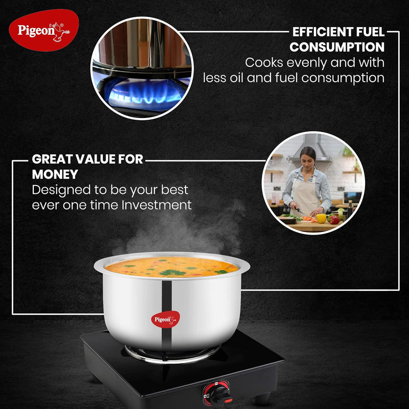 Pigeon Elite Stainless Steel Triply Sauce Pan / Tope, Gas Stove and Induction Compatible
