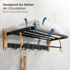 Plantex Towel Rack for Bathroom/Aluminium Towel Holder/24inch Towel Hanger/Bathroom Accessories - Pack of 1 (Black & Gold)-6