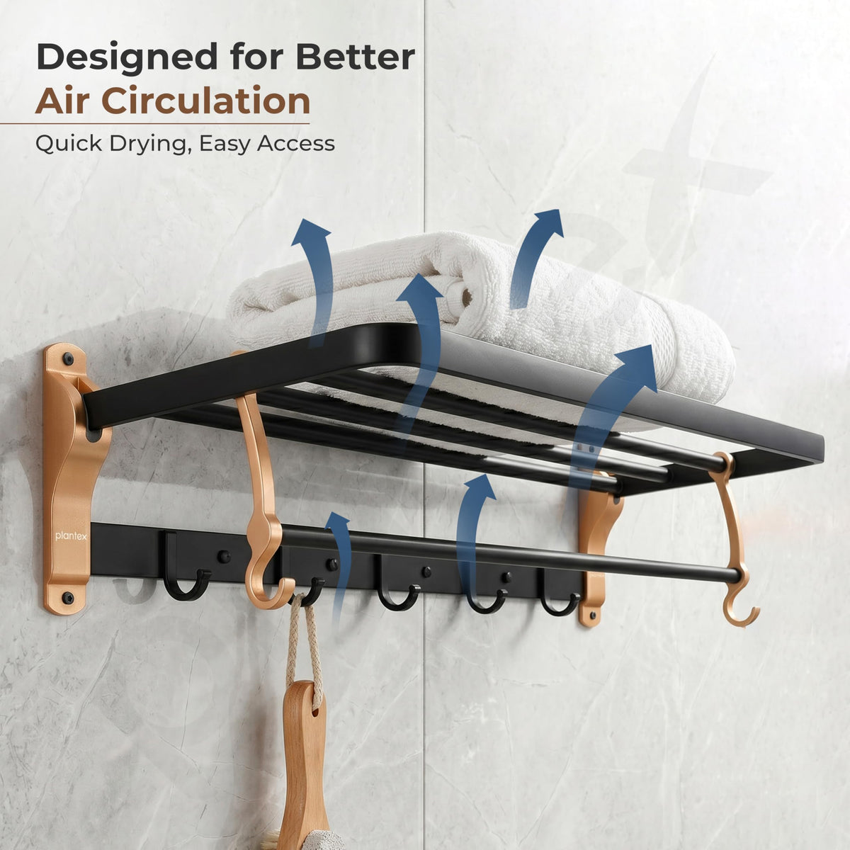 Plantex Towel Rack for Bathroom/Aluminium Towel Holder/24inch Towel Hanger/Bathroom Accessories - Pack of 1 (Black & Gold)-6