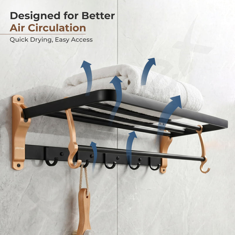 Plantex Towel Rack for Bathroom/Aluminium Towel Holder/24inch Towel Hanger/Bathroom Accessories - Pack of 1 (Black & Gold)-6