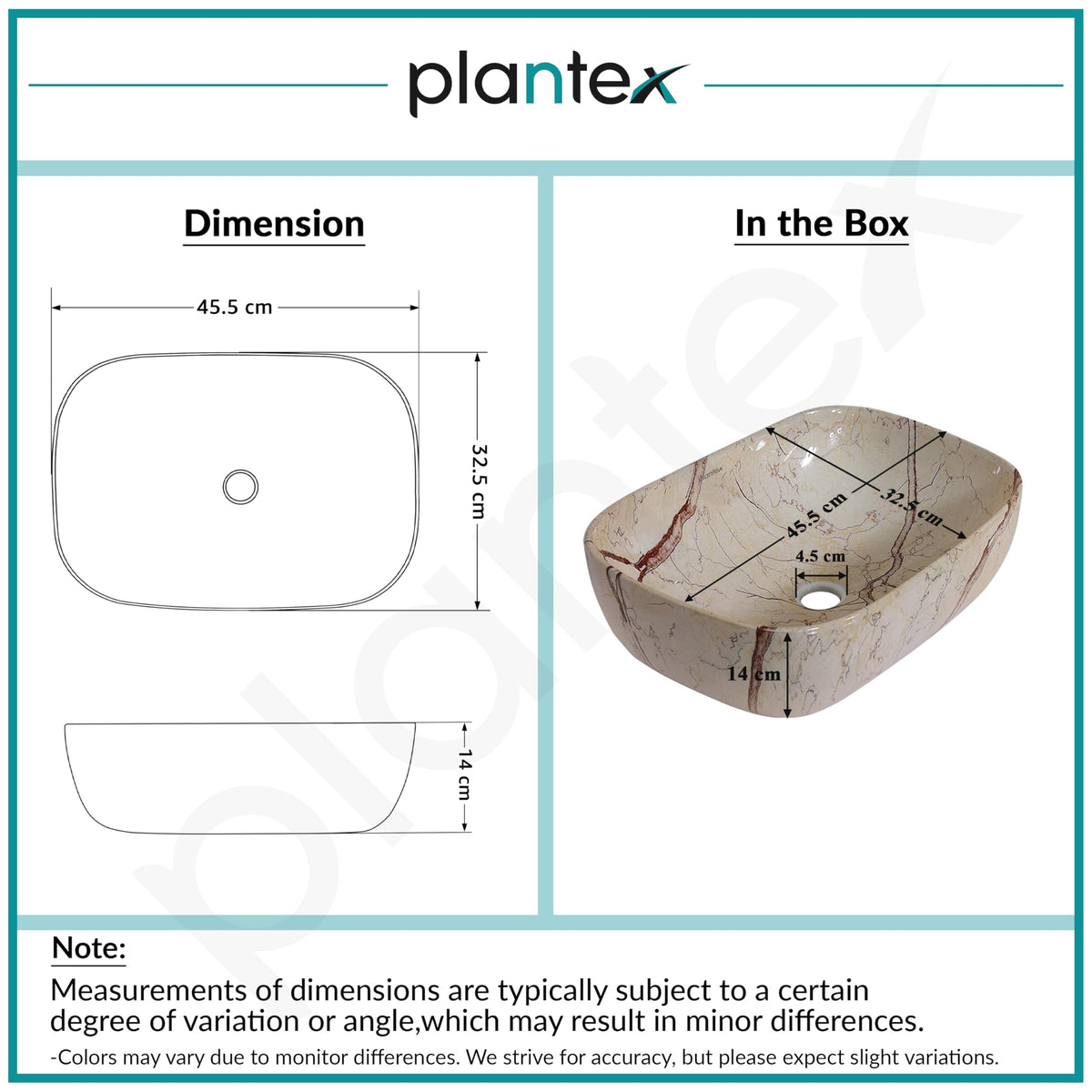 Plantex Ceramic Tabletop Sink/Basin for Bathroom/Wash Basin with Brown Veins/Basin for Living Room, Hotel (Marble Finish, 18 x 13 x 5.5 Inch)-3