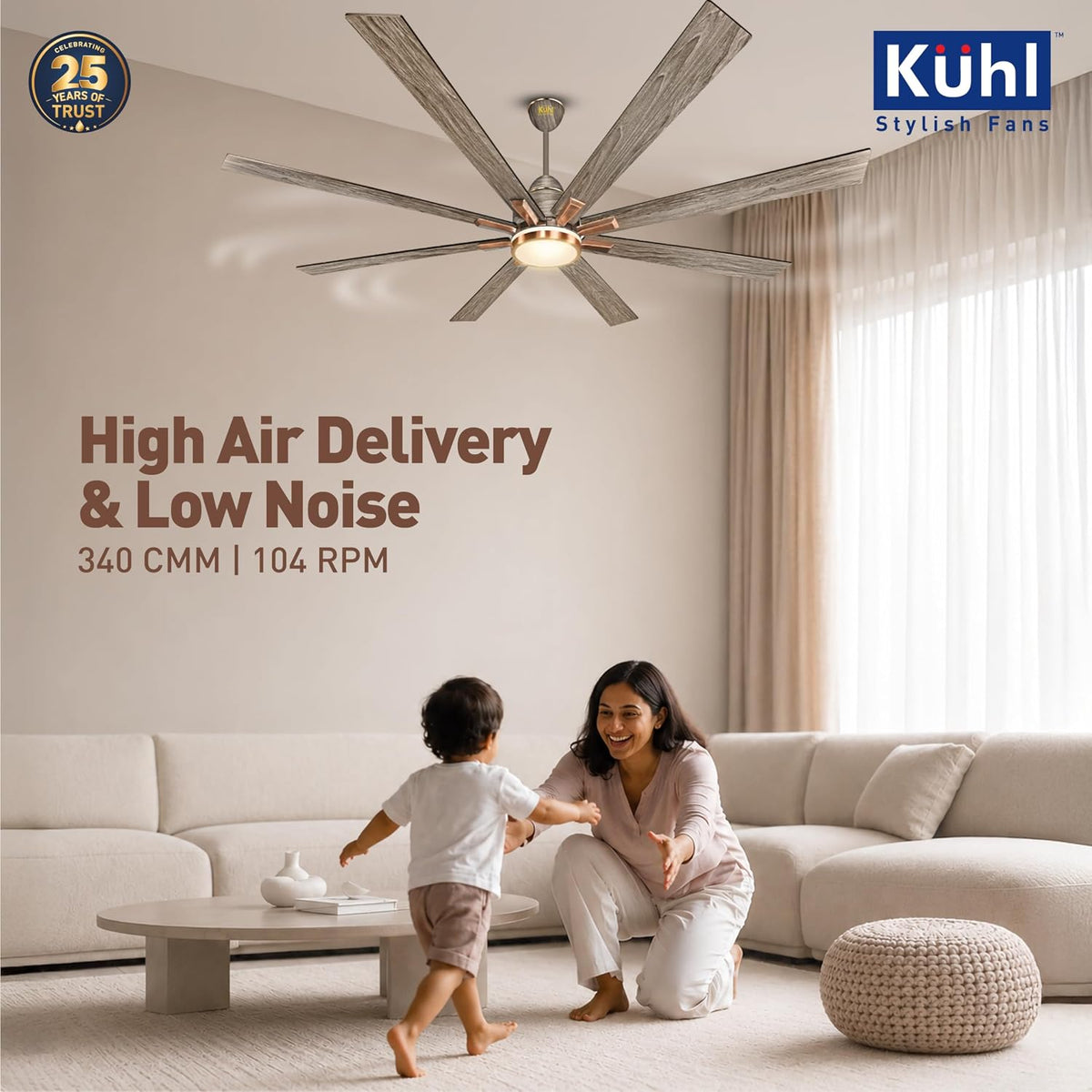 KUHL Polariz Super 72 1800 mm BLDC Ceiling Fan with Remote & Down Light (Teak)-6