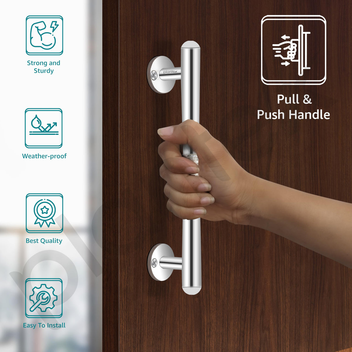 Plantex Door Handle/Pooja Room Handle/8 Inch Door Handles for Main Door/Pull Push Handle/3 Years Warranty - Pack of 1 (S-142, Chrome)-4