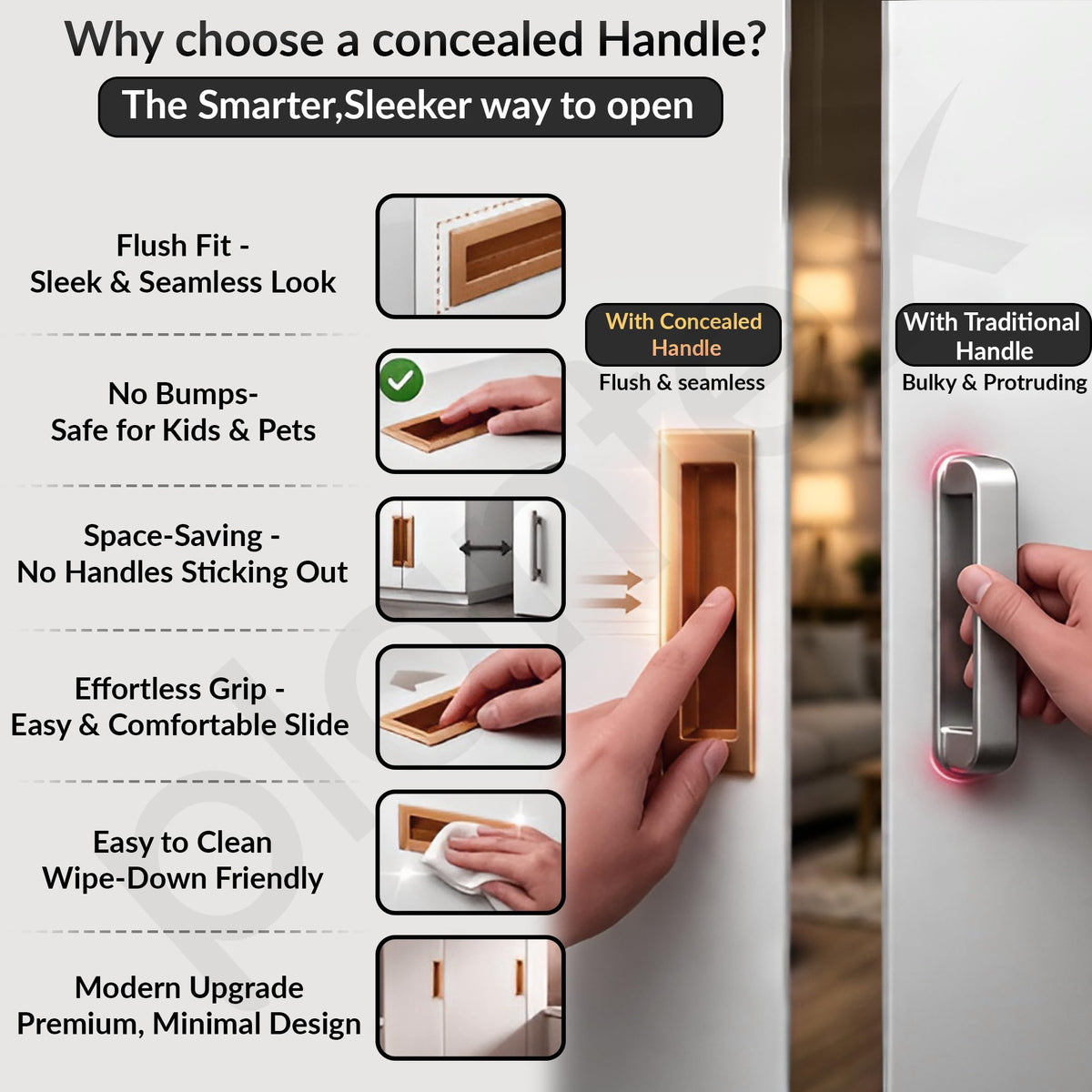 Plantex Sliding Door Handle/Concealed Handle for Sliding Door/160mm Concealed Handle for Wardrobe/Kitchen Cabinet - Pack of 1 (PVD Rose Gold) (Model APS-DTC-3900)-6