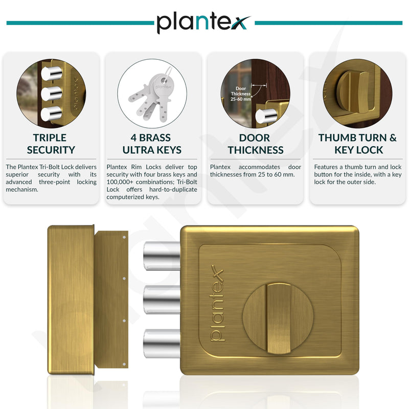 Plantex Heavy Duty Tri Bolt Keypad Lock with Key & Knob for Main Door/Suitable on Single Door for Home,Office,Hotel (Brass Antique)-4