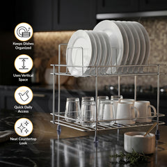 Plantex Stainless Steel Utensils Drying Rack/2-Tier Dish Rack/Plate Drying Rack for Kitchen Countertop/Bartan Stand - Chrome (13 x 8.5 x 12 Inch)-6