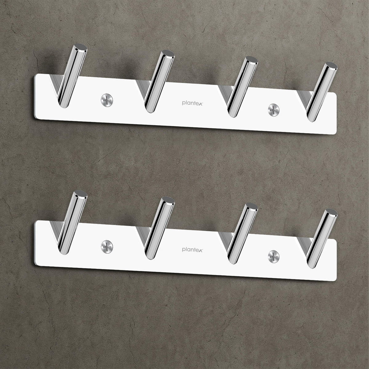 Plantex Wall Hooks for Hanging Cloth/Stainless Steel Towel Hangers/Bathroom Robe Hooks/Door Hangers/Round Wall Hook/Hook Rail for Hanging Keys - 4 Hooks (Pack of 2, Chrome)