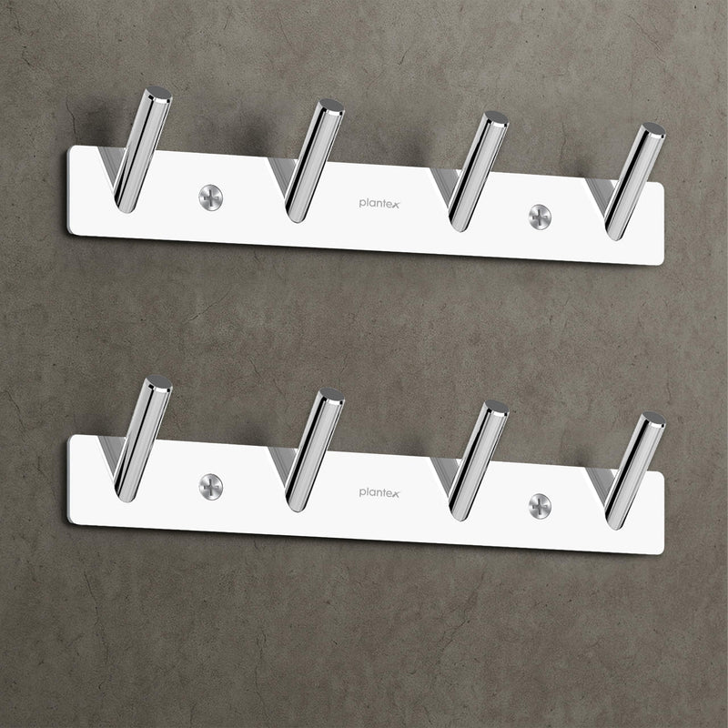 Plantex Wall Hooks for Hanging Cloth/Stainless Steel Towel Hangers/Bathroom Robe Hooks/Door Hangers/Round Wall Hook/Hook Rail for Hanging Keys - 4 Hooks (Pack of 2, Chrome)-1