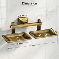 Plantex 304 Grade Stainless Steel Double Soap Holder for Bathroom/Dual Soap Dish/Soap Stand/Bathroom Accessories - Squaro (Brass Antique)-4