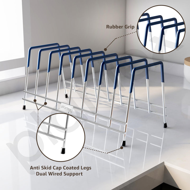 Plantex Stainless Steel Plate Stand for Kitchen Cabinet/10 Slot Plate Rack for Kitchen/6-Inch Rubber-Gripped Dish Stand(Size-6Inches, Slot- 8, Pack of 1)-4