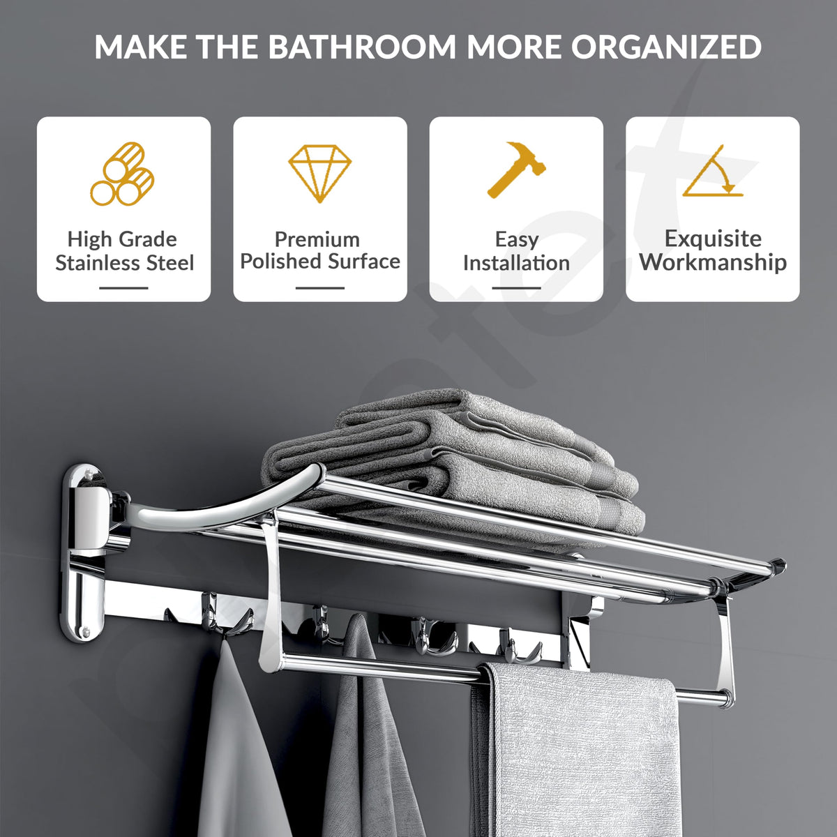 Plantex Stainless Steel Towel Hanger for Bathroom/Towel Rack/Bathroom Towel Holder/Towel Stand/Bathroom Accessories - Pack of 16 (24 Inch-Chrome)