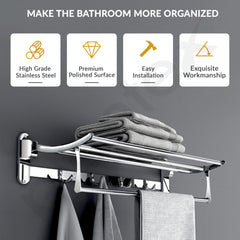 Plantex Folding Towel Hanger for Bathroom/24 InchTowel Rack/Towel Rod for Bathroom/Towel Holder/Bathroom Accessories (Chrome) Pack of 2-5