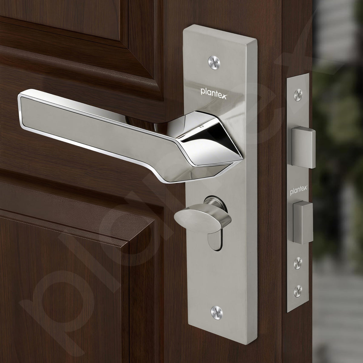 Plantex Heavy-Duty Door Lock/Door Handle Set with 3 Years of Warranty/Mortise Lock with 3 Keys, Brass Lockbody & Cylinder (8133 - Satin Steel & Chrome)-5