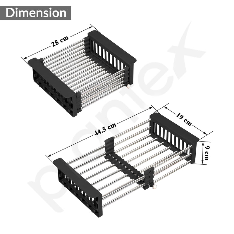 Plantex Stainless Steel Kitchen Sink Strainer/Drain Basket With Adjustable Armrest Kitchen Rack/Vegetable Washing Basket for Sink/Expandable Drain Dish Rack (Pack of 1, Black)-2