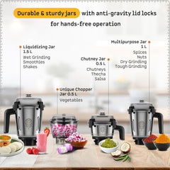 Atomberg Tavi Mixer Grinder | 𝟏𝟏𝟎𝐕 𝐎𝐧𝐥𝐲 𝐟𝐨𝐫 𝐔𝐒 & 𝐂𝐚𝐧𝐚𝐝𝐚 | Unique Coarse Mode for Silbatta-Like Texture | Intelligent 600W Motor | 4 Jars Including Chopper Jar | Matte Sand Grey