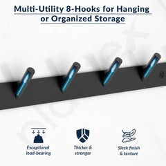 Plantex Wall Hooks for Hanging Cloth/Stainless Steel Towel Hangers/Bathroom Robe Hooks/Door Hangers/Round Wall Hook/Hook Rail for Hanging Keys - 8 Hooks (Pack of 3, Z-Black)-4