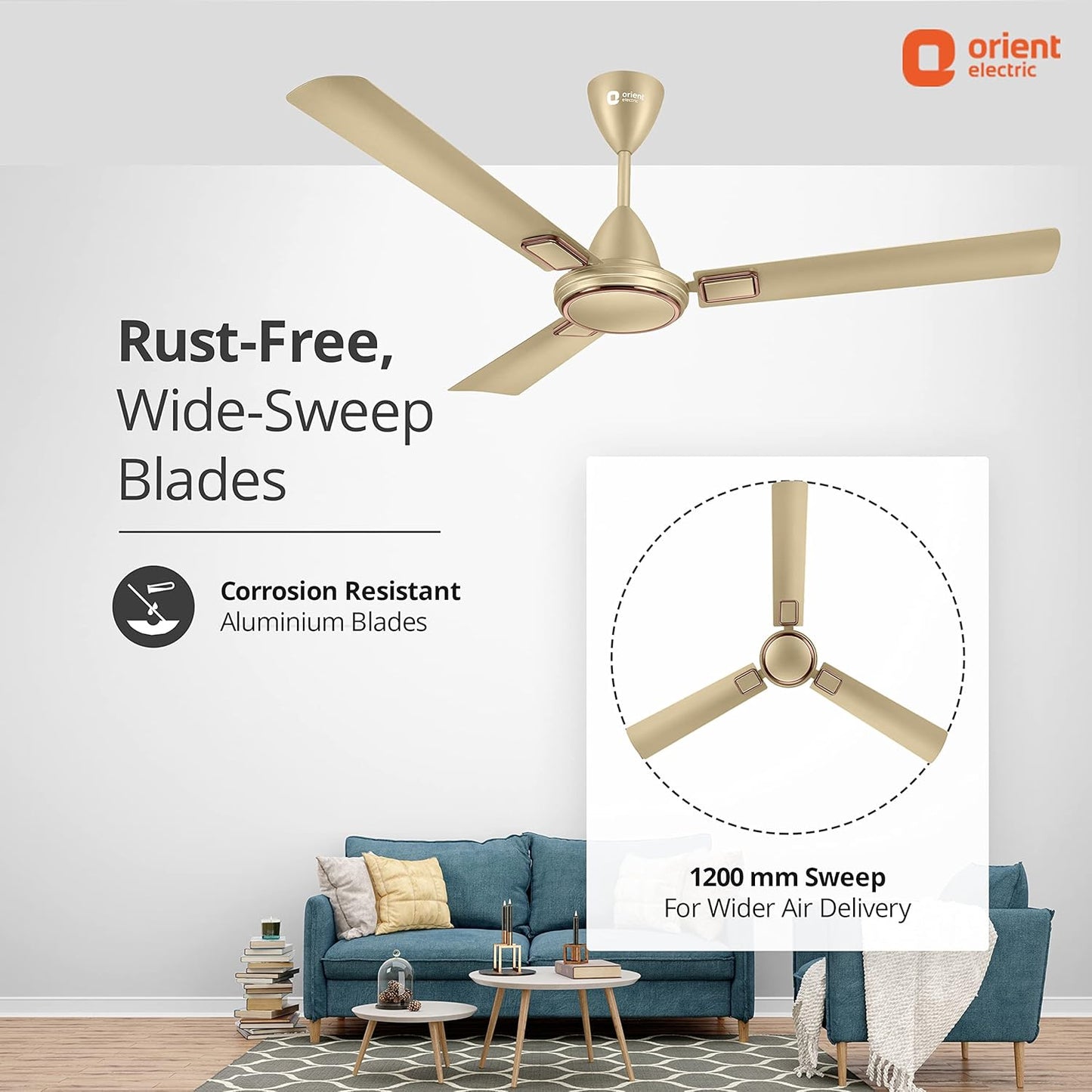 Orient Electric 1200 mm Falcon 425 Deco Ceiling Fan (Royal Manioca)