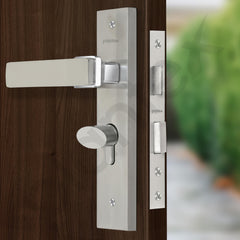 Plantex Heavy-Duty Door Lock Set - Main Door Lock Handle Set/Mortise Lock with 3 Keys, Brass Lock Body & Cylinder (8116 - Steel Satin & Chrome)-4