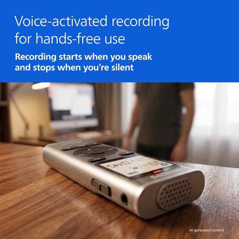 Philips DVT1170 VoiceTracer, Audio Recorder, 8GB, Micro SD Card Slot, 360° Microphone for Excellent Sound