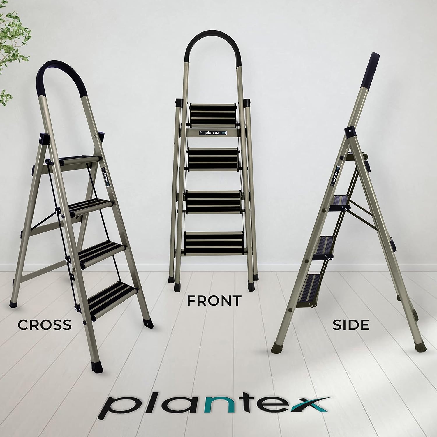 Plantex Guardex 4 Step Foldable Aluminum Ladder for Home/Ladder with Anti-Slip Shoes and Edge Guards/5 Year Manufacturer Warranty (Anodize Coated-Gold)