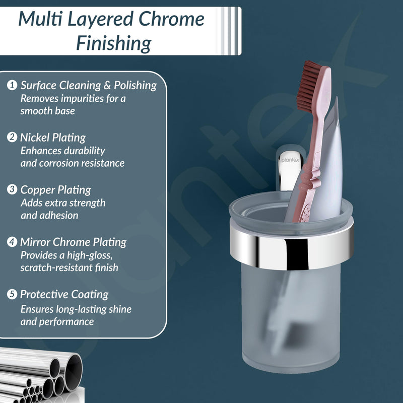 Plantex Rich Brass Bathroom Accessories - Unique Tooth Brush Holder/Tumbler Holder/Toothpaste Holder(Chrome)-3