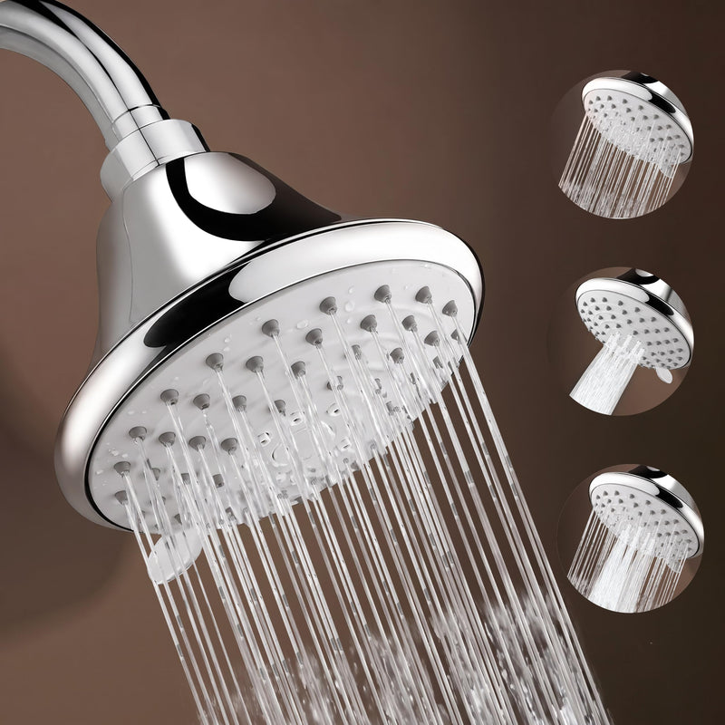 Plantex 4 Inch ABS Shower Head for Bathroom/3-Mode Round Head Shower for Bathroom/High Pressure Overhead Shower - (Chrome)-1