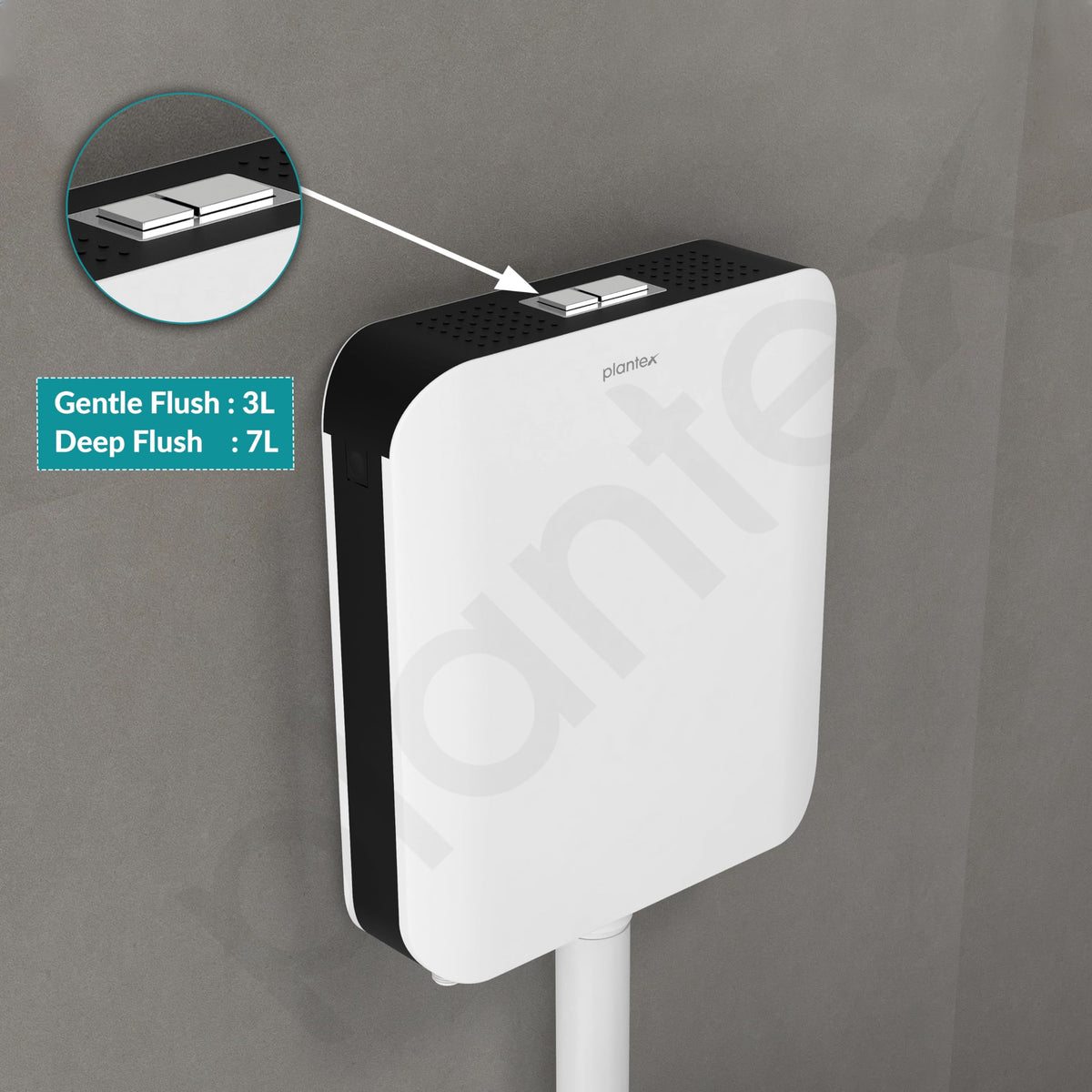 Plantex Cistern Flush Tank/Dual & SlimTone 7Ltr Water Capacity Polypropylene/Commode Flush Tank for Bathroom with Internal Accessories Pack of 1 (Black & White)-6