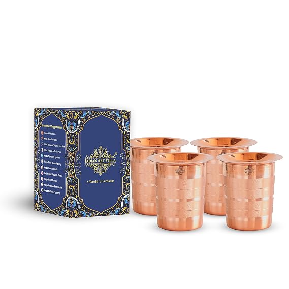 Pure Copper Luxury Glass with Lid - 275 ML