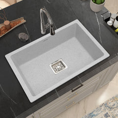 Plantex Quartz Sink for Kitchen/UV Protected Mosaic Grey Kitchen Sink/Granite Single Bowl Sink/Undermount/Topmount (Mosaic Grey-24x18 Inches)-1