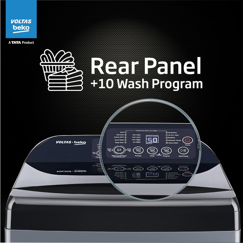 Voltas Beko, A Tata Product 9 Kg 5 Star Fully-Automatic Top Loading Washing Machine (WTL9006UEA / OBS1060, Grey, Double Waterfall Technology)-4
