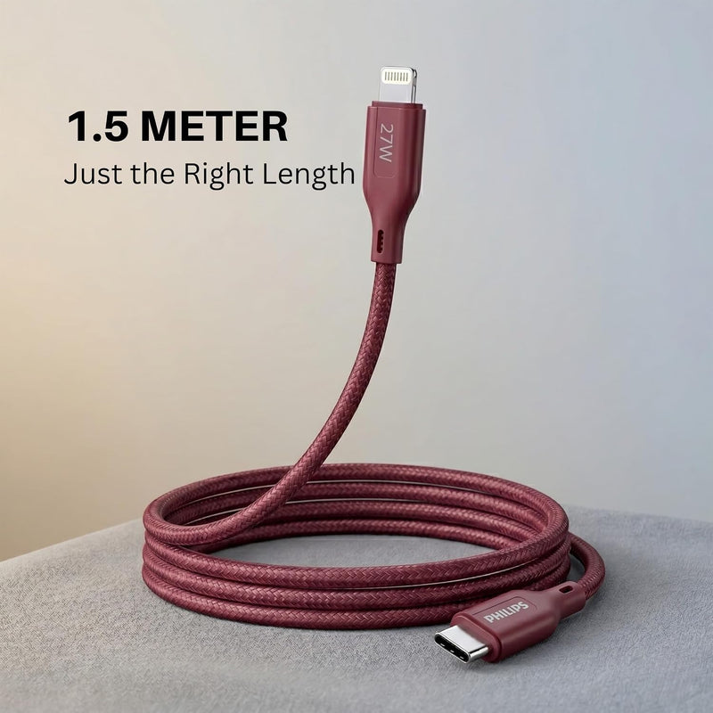 Philips DLC4150LI/94 27W iPhone Original Type-C to Lightning Fast Charging Cable (1.5m, Iron Red)