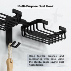 Plantex Aluminum Bathroom Dual Soap Holder with Hook/Soap Stand/Soap Dish/Bathroom Accessories - Black-3