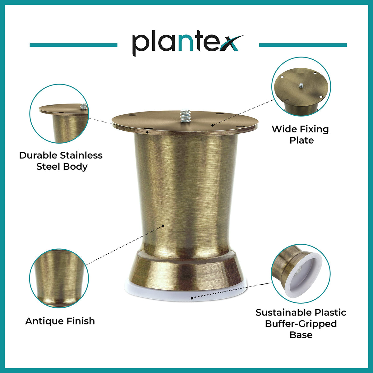 Plantex Heavy Duty Round 4 inch Spare Sofa Legs for Bed Furniture/Sofa Legs for Furniture Fitting/Table Legs/Sofa Leg Set of 2 pcs (Brass Antique) (Model APS-DTS-51)-4
