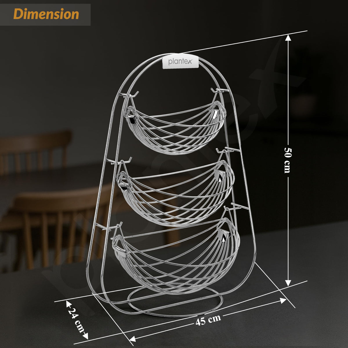Plantex Stainless Steel Fruit Basket for Dining Table/3 Tier Swing Fruit Bowl/Vegetable Basket Stand/Onion Potato Rack for Kitchen-4