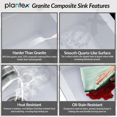 Plantex Quartz Acrylic Kitchen Sink/Undermount Sink for Kitchen with 10 Years Warranty by Plantex/Granite Single Bowl Kitchen Sinks with Coupling (Whiti-24x18 Inches)-3