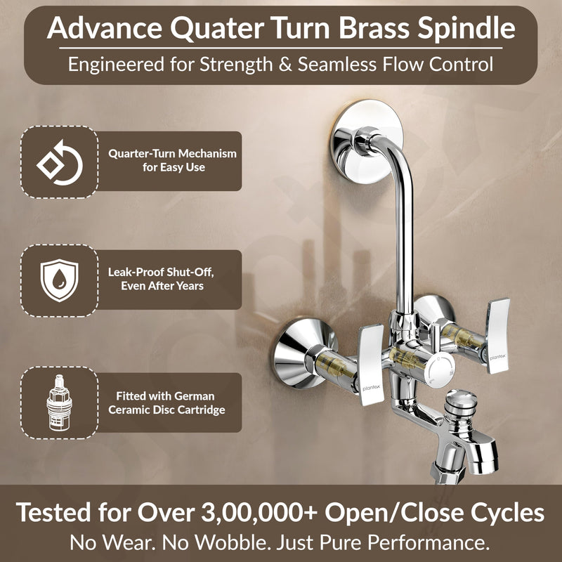 Plantex Pure Brass 3-in-1 Wall Mixer with L-Bend Provision for Overhead and Hand Shower/Bathroom Mixer Tap with Brass Wall Flange & Teflon Tape/Wall Mixer for Bathroom - (Star, Chrome)-3