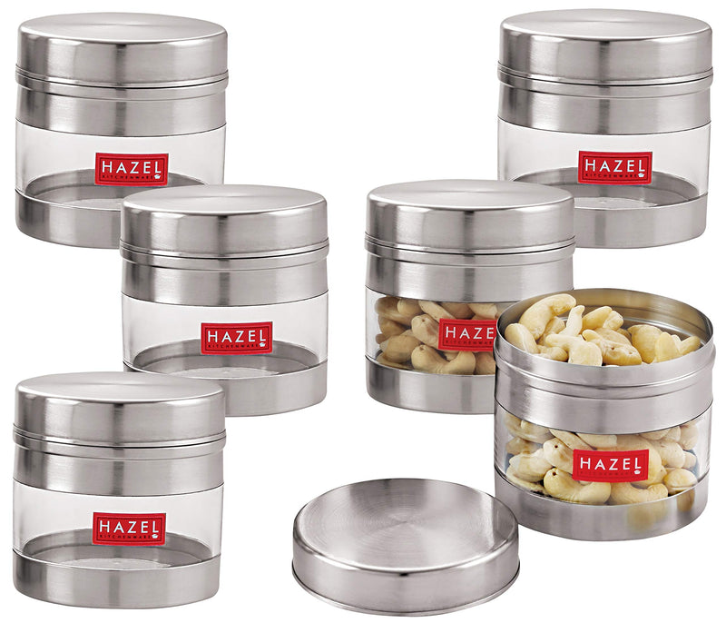 HAZEL Stainless Steel Kitchen Containers| 1 Ltr Each Transparent Kitchen Container Set with Matt Finish | Multipurpose Storage Box for kitchen containers, Set of 6