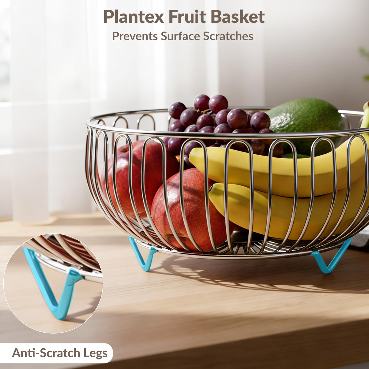 Plantex Stainless Steel Fruit Basket for Dining Table/Onion Potato Rack for Kitchen/Wired Fruit Bowl for Countertop Storage Chrome Finish-5