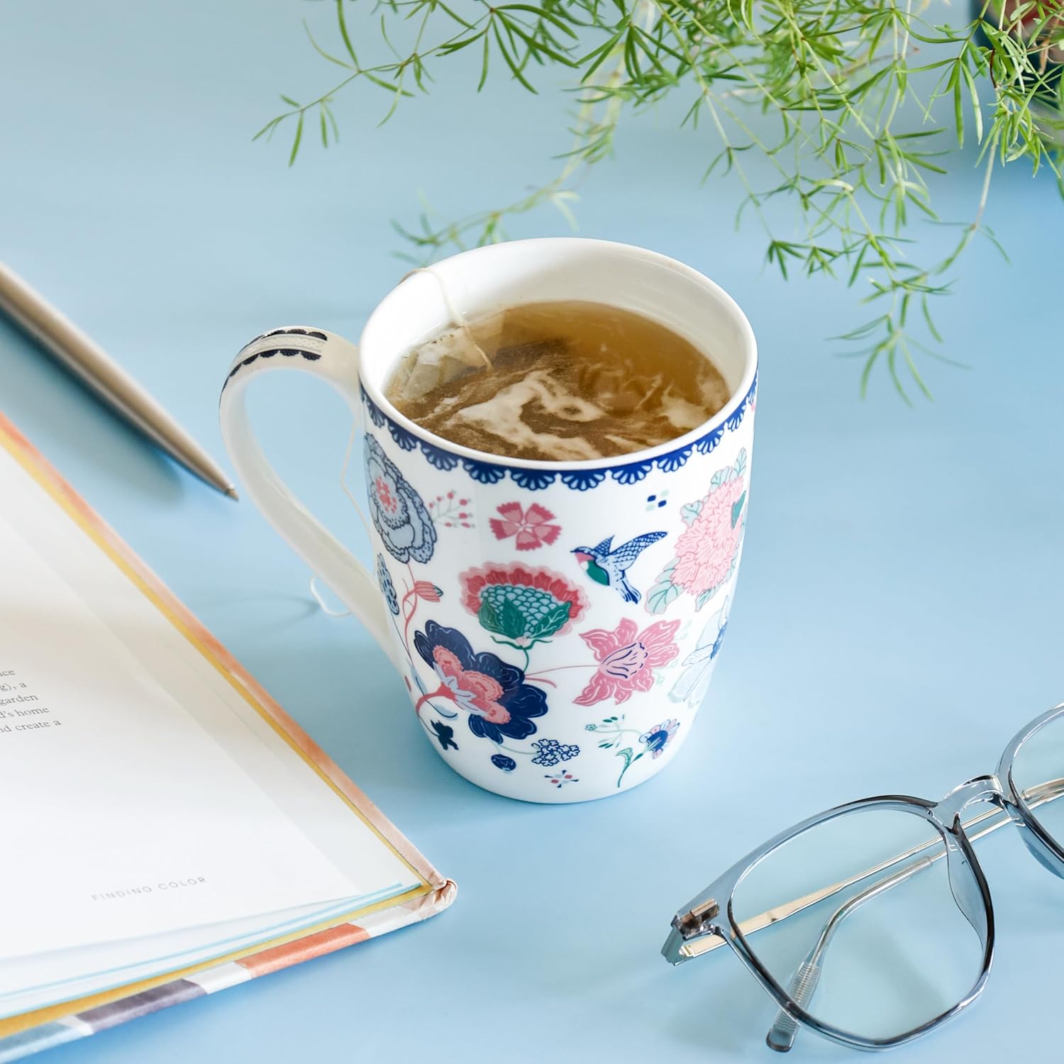 Magique by The Wishing Chair x ClayCraft : Forest Jahanara Ceramic Coffee Mug 300ml | Fine China Milk Tea Cup | Elegant Floral Mug for Home Office Gifting | Microwave & Dishwasher Safe