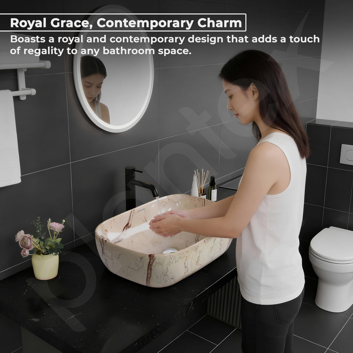 Plantex Ceramic Tabletop Sink/Basin for Bathroom/Wash Basin with Brown Veins/Basin for Living Room, Hotel (Marble Finish, 18 x 13 x 5.5 Inch)-5