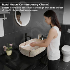 Plantex Ceramic Tabletop Sink/Basin for Bathroom/Wash Basin with Brown Veins/Basin for Living Room, Hotel (Marble Finish, 18 x 13 x 5.5 Inch)-5